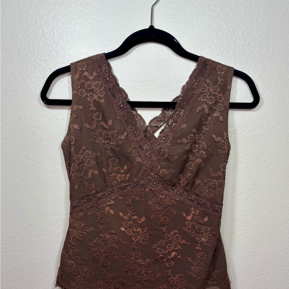Worthington Lace Trim Brown Top